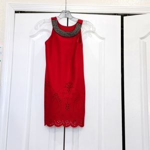 Girls Red dress with embroidered neck
